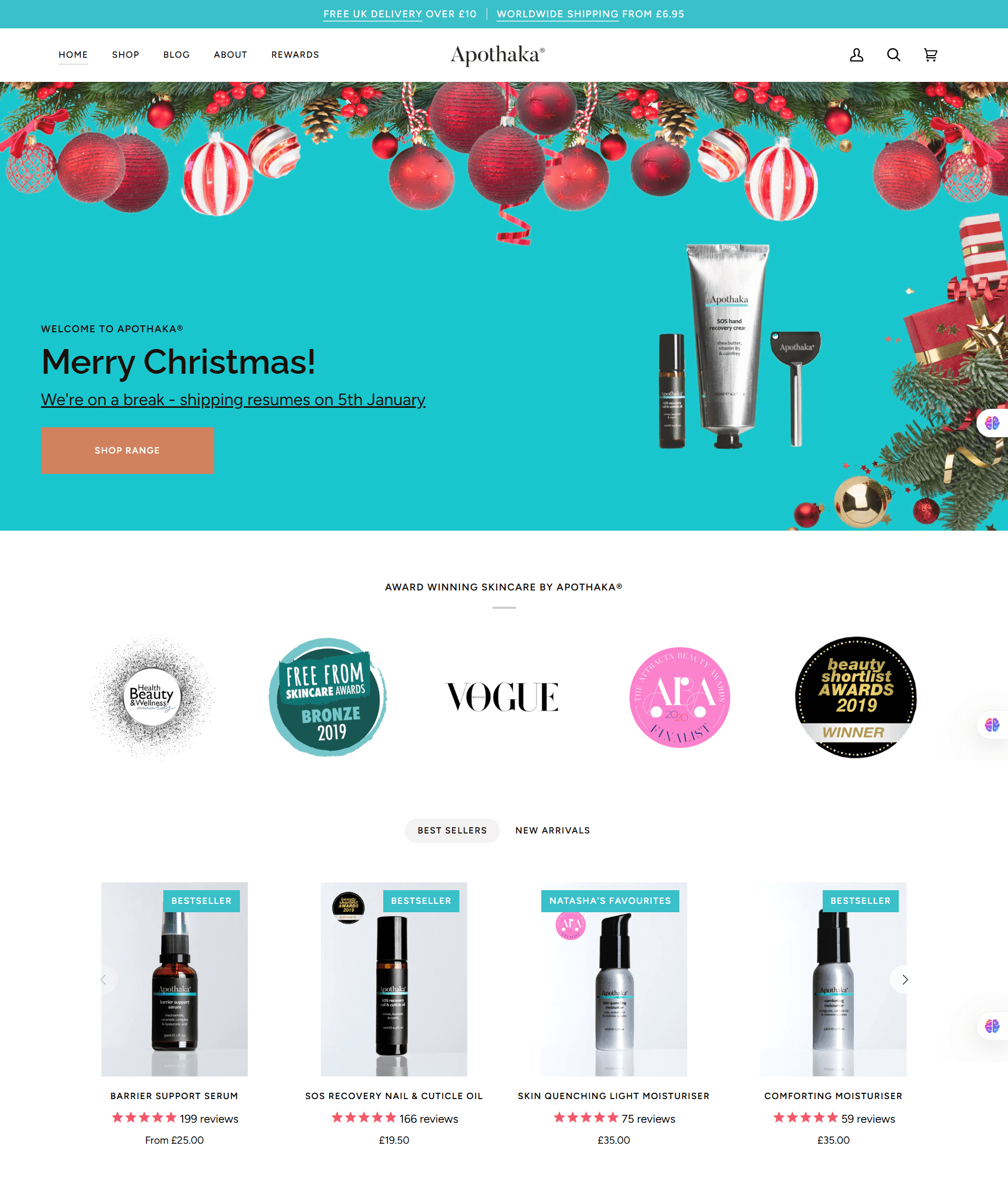 Apothaka Skincare website homepage showcasing natural beauty products