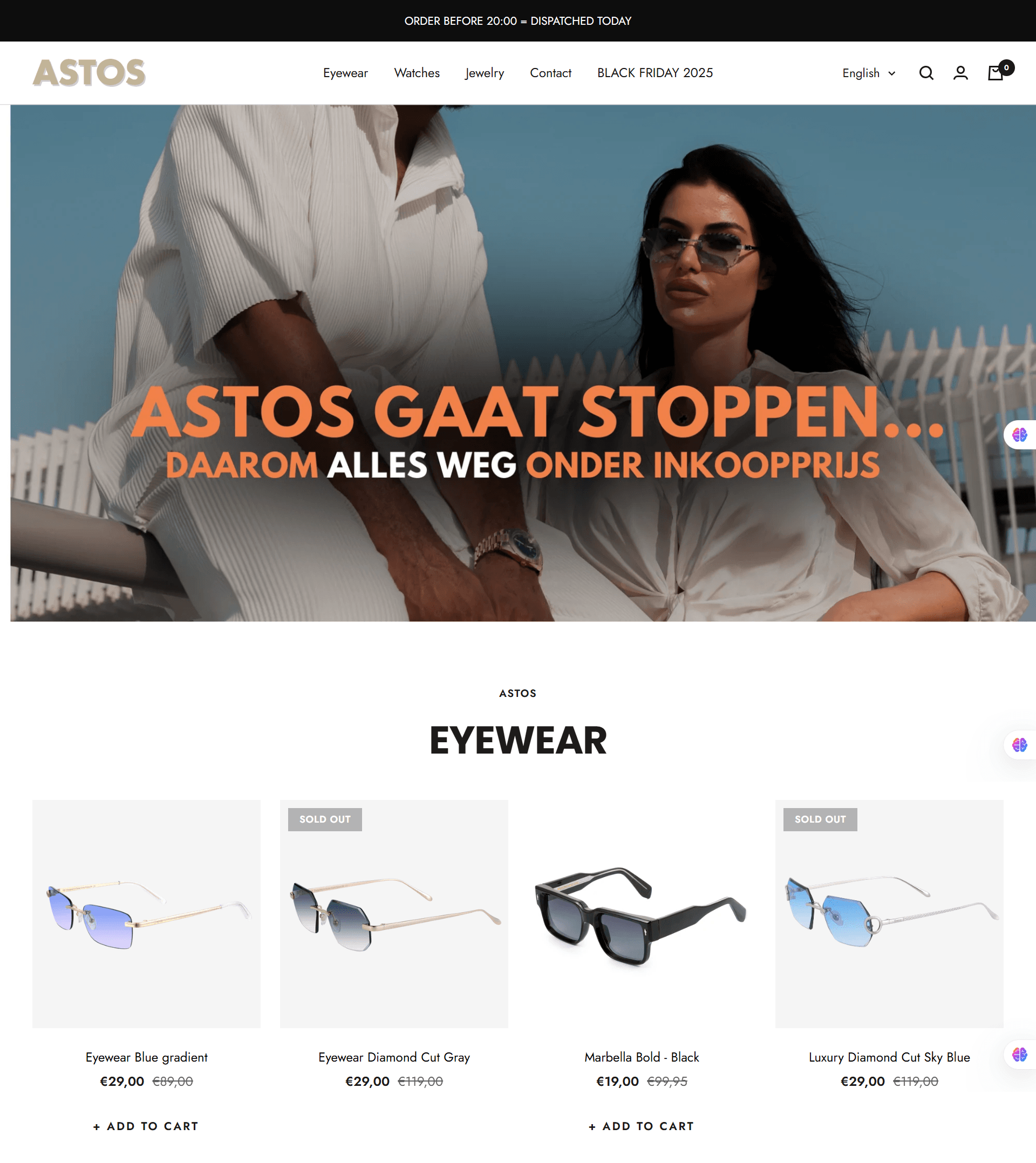 Astos Accessories website homepage showcasing modern fashion accessories